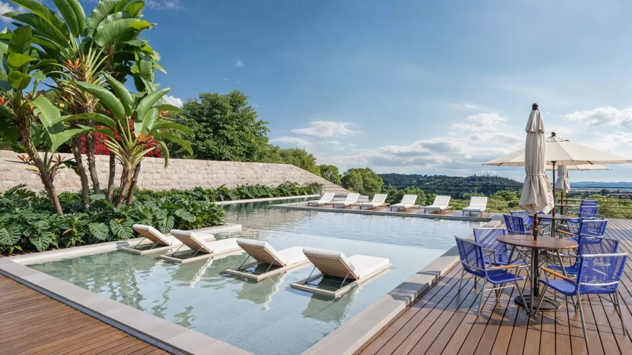 Piscina de Borda Infinita com Deck Molhado — Lauto's Residencial